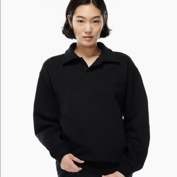 Aritzia | Tops | Aritizia Tna Cozy Fleece Boyfriend Polo Sweatshirt Black  Xxs | Poshmark